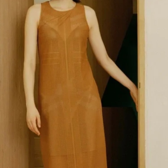 UNIQLO x MAME KUROGOUCHI Mesh Sleeveless Long Dress Brown Size M Sheer Fit NWT - Picture 7 of 10